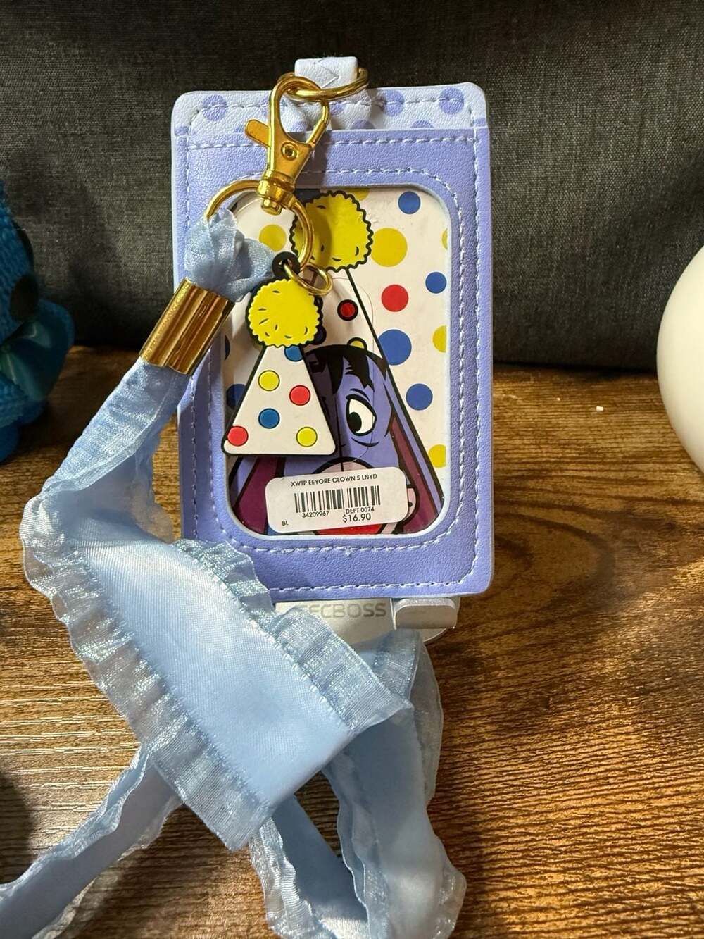 NWT Disney Eeyore Clown Ribbon Lanyard and ID Card Holder